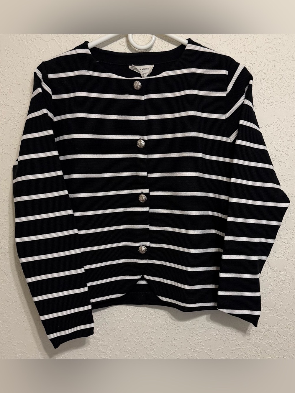Black & White Striped Button-Front Cardigan Sweater